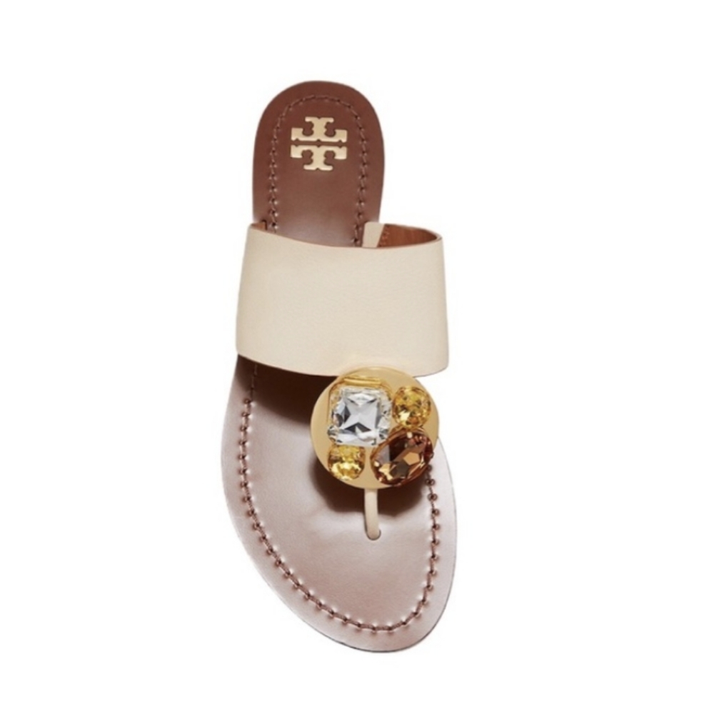 Tory Burch Sandals Patos Disk Embellished Dulce De Leche Womens 6 - Picture 3 of 10